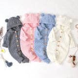 Cute Bear Ear Hooded Knit Rompers