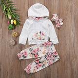 Baby Girls Pretty Flowers Hoodie, Headband & Sweat Pants Set