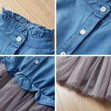 Girls Long Sleeve Denim Mesh Skirt Dress.