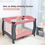 Babyjoy 3 in 1 Baby Playard Portable Infant Nursery Center w/ Music Box Pink BB0511PI