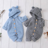 Cute Bear Ear Hooded Knit Rompers