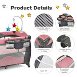 Babyjoy 3 in 1 Baby Playard Portable Infant Nursery Center w/ Music Box Pink BB0511PI