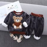 Kids 2Pc, Fleece Lined Cartoon Bear Pullover Sweater and Pant Set