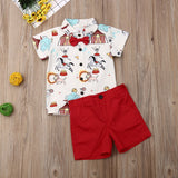 Baby Boy Circus Print Shirt, Bow Tie & Shorts Set