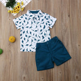 2Pc Toddler Boy Dinosaur Print, Button down Short Sleeve shirt & Shorts Set