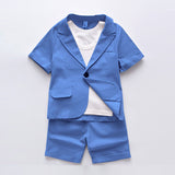 Boys Stylish 3Pc Suit. Short Sleeve Blazer, Tank Top And Shorts Set