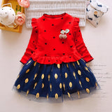 Girls Stylish Long-Sleeve Dress With Tulle Skirt. 2T~6