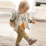 Boys Stylish 3pc Plaid Button Down, Long Sleeve Shirt and Pants Set