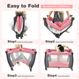 Babyjoy 3 in 1 Baby Playard Portable Infant Nursery Center w/ Music Box Pink BB0511PI