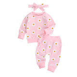 Baby Girl Daisy Print Top, Headband & pants Set. 0-24M