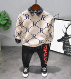 Boys 3pcs Fashion Set. Long Sleeve Knit Sweater, Shirt & Jeans. Ages 2-6Y