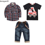 Baby Boys Stylish 3Pc Set. Long Sleeve Plaid Shirt, T-shirt & Jeans