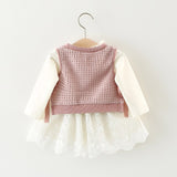 Girls Long Sleeve 2Pc Dresses and Knitted Sweater Vest