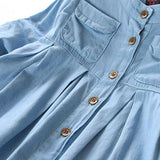 Girls Long Sleeve Mandarin Collar Denim Blouse