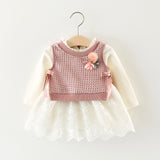 Girls Long Sleeve 2Pc Dresses and Knitted Sweater Vest