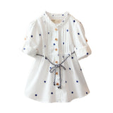 Girls Long/Short Sleeve White Shirt-Dress With Belt. Ages 3T-10Yrs