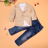 Boys Stylish 3Pc Set. Blazer, Long Sleeve Polo and Jeans