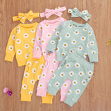 Baby Girl Daisy Print Top, Headband & pants Set. 0-24M