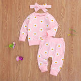 Baby Girl Daisy Print Top, Headband & pants Set. 0-24M