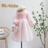 Elegant Girls Tulle Dress With Lantern Sleeve. Ages 4-8Yrs