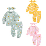 Baby Girl Daisy Print Top, Headband & pants Set. 0-24M