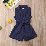 Baby Girl Sleeveless Bow-tie Waist Romper. Elegant Plain Solid Jumpsuit.