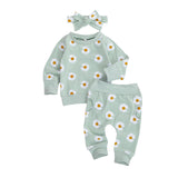 Baby Girl Daisy Print Top, Headband & pants Set. 0-24M