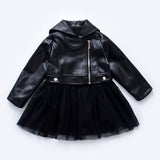 Baby Girls Black Leather Jacket Dress (Detachable Skirt)