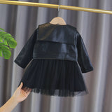 Baby Girls Black Leather Jacket Dress (Detachable Skirt)