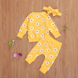 Baby Girl Daisy Print Top, Headband & pants Set. 0-24M