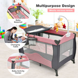 Babyjoy 3 in 1 Baby Playard Portable Infant Nursery Center w/ Music Box Pink BB0511PI