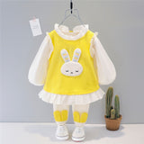 Baby Girls Playful 2Pc "Sleepy Bunny", Ruffle Trim Tunic Dress and Tights Combo.