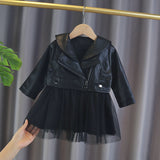 Baby Girls Black Leather Jacket Dress (Detachable Skirt)