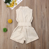 Baby Girl Sleeveless Bow-tie Waist Romper. Elegant Plain Solid Jumpsuit.