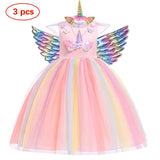 Baby Girls Pastel Rainbow Unicorn Tutu Princess Party Dresses. Ages 3T-10Yrs