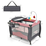 Babyjoy 3 in 1 Baby Playard Portable Infant Nursery Center w/ Music Box Pink BB0511PI