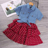 Girls Fashion Shirt & Spaghetti Strap Polka Dot Dress 2Pc Combo. (Dress Also Available As 1Pc))