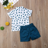 2Pc Toddler Boy Dinosaur Print, Button down Short Sleeve shirt & Shorts Set