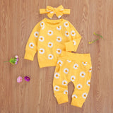 Baby Girl Daisy Print Top, Headband & pants Set. 0-24M