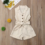 Baby Girl Sleeveless Bow-tie Waist Romper. Elegant Plain Solid Jumpsuit.