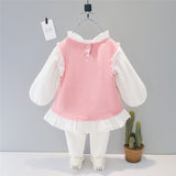 Baby Girls Playful 2Pc "Sleepy Bunny", Ruffle Trim Tunic Dress and Tights Combo.