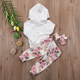 Baby Girls Pretty Flowers Hoodie, Headband & Sweat Pants Set