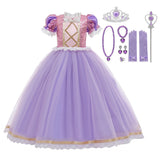 Princess Birthday Party Ball Gown With Puff Sleeve & Accessories.