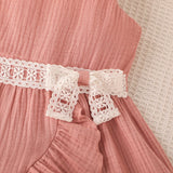 Girls Summer Sleeveless Lace Sash & Ruffles Dress. Ages 4T-7