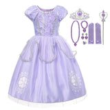 Princess Birthday Party Ball Gown With Puff Sleeve & Accessories.