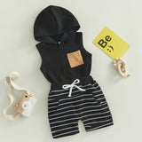 Boys 2PC Sleeveless Hooded Tank Top & Striped Shorts Sets