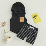 Boys 2PC Sleeveless Hooded Tank Top & Striped Shorts Sets