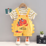 Playful 2Pcs Set. Short Sleeve Stripes T-Shirt & Cute Overalls For Boys & Girls