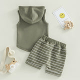 Boys 2PC Sleeveless Hooded Tank Top & Striped Shorts Sets