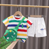 Baby Boys Cute Cartoon Dinosaur Fashion T-shirt, Shorts & Bag Combo Set